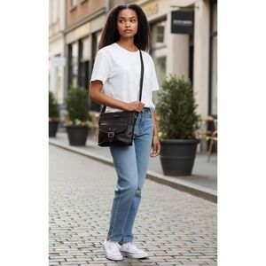 Jaclyn Smith Dark Brown Faux Leather Crossbody Bag Flap Buckle Pocket